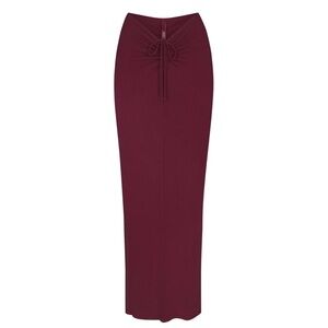 NWOT Skims Soft Lounge Ruched Maxi Skirt in Wine Red